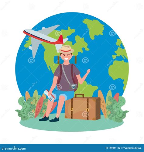 Tourist Boy Cartoon with Bag Design Stock Vector - Illustration of cartoon, passenger: 149041112