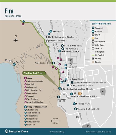 Map of Fira, Santorini - Hotels, Bars, Restaurants, Views