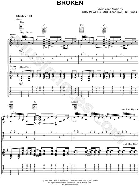 Print and download Seether Broken Guitar TAB. Includes Guitar TAB for Voice, range: E4-E5 or ...