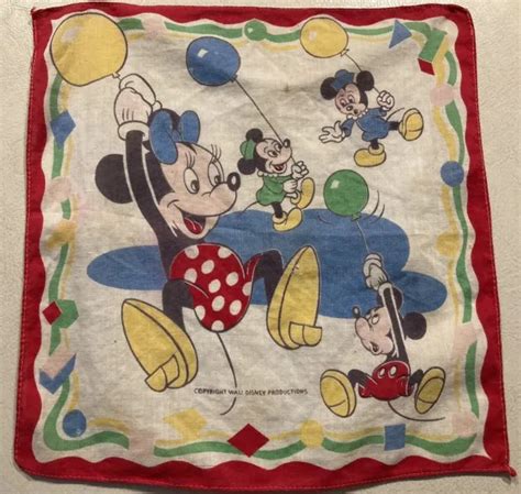 VINTAGE 50S DISNEY Minnie Mickey Mouse Childs Handkerchief Hanky Hankie Bandana $4.00 - PicClick
