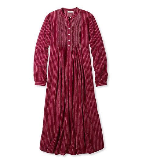 LL BEAN Vintage Flannel Nightgown Dark Cranberry Dobby Pintuck Buttons ...