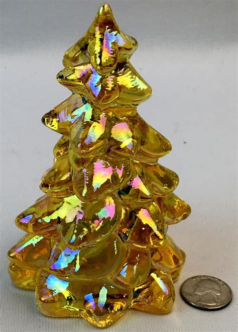 Lot - Vintage Fenton Glass Marigold Iridescent Christmas Tree