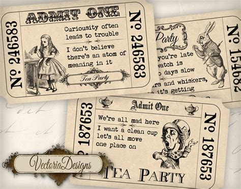 Alice in wonderland tickets printable alice in wonderland birthday party Instant download alice ...