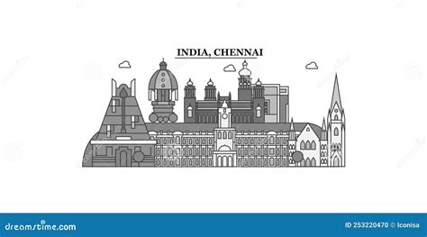 India, Chennai City Skyline Isolated Vector Illustration, Icons Stock Vector - Illustration of ...