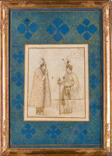 A miniature depicting two noblemen India, 19th century Ink, colors and gold on paper in the ...