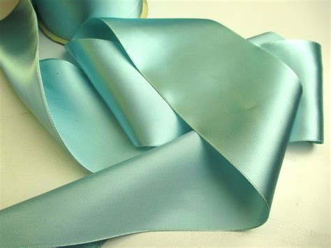 Vintage 30s aqua satin taffeta ribbon 3 1/8 inch wide | Antique Ribbon