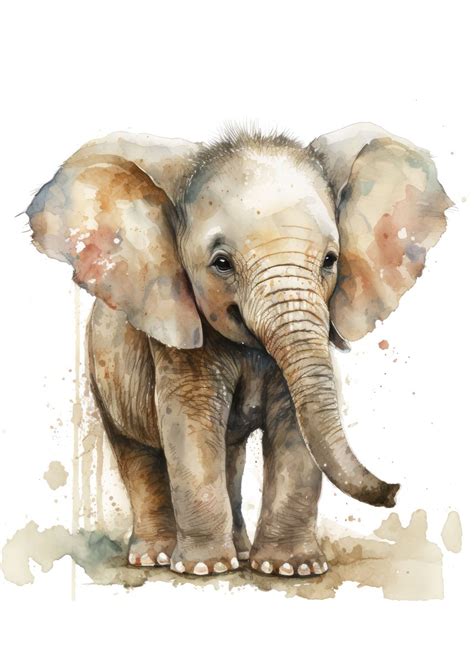 'Baby Elephant Watercolor' Poster, picture, metal print, paint by TobyWanShinobi | Displate