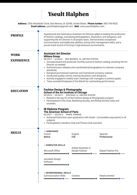 Assistant Art Director Resume Example | Kickresume