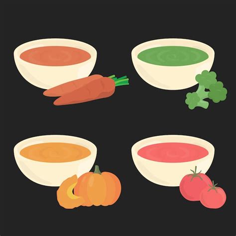 Premium Vector | Baby soup Carrot pumpkin broccoli tomatoes vector illustration