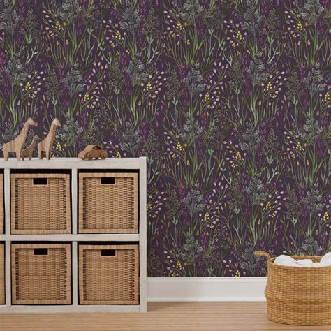 Purple Grasses Wallpaper Wildgrass by Gaiamarfurt Purple - Etsy