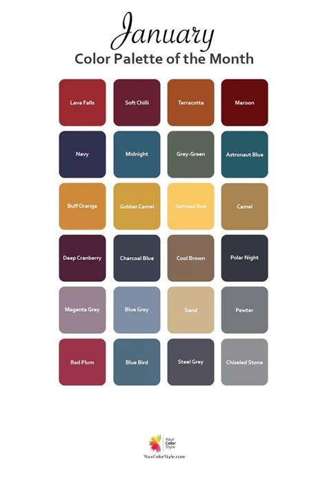 Color Palette of the Month - January 2023 | January colors, Color palette, Colour pallete