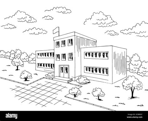 Clipart School Building Black And White Clipart