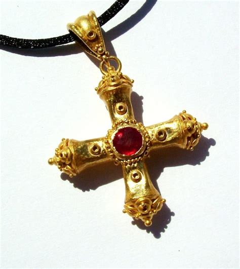 22k gold Ruby Square cross Greek cross Handcrafted one of