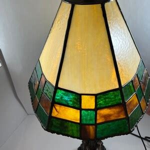 Tiffany Mission Style Stained Glass Table Lamp Shade & Lamp green, Brown, Yellow - Etsy