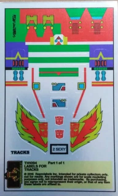 TRANSFORMERS G1 REPROLABELS Repro Labels Stickers Autobot Tracks EUR 6,82 - PicClick FR