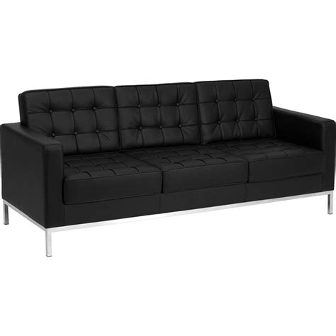 Flash Furniture HERCULES Lacey Series Contemporary Black Leather Sofa with Stainless Steel Frame ...