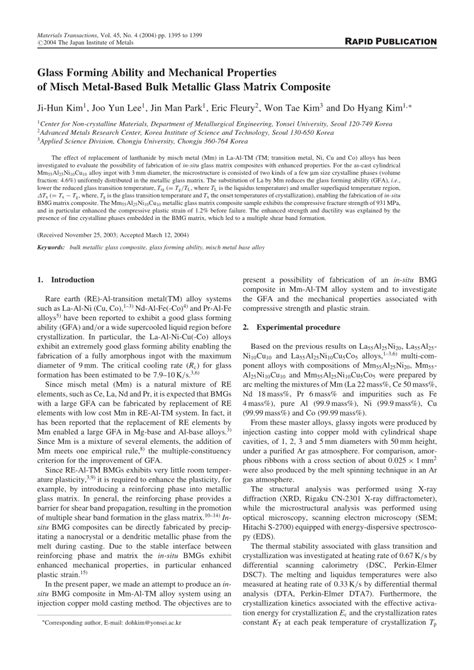 (PDF) Glass Forming Ability and Mechanical Properties of Misch Metal-Based Bulk Metallic Glass ...