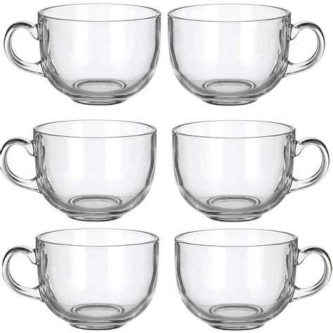 6 Pack Multipurpose Gourmet Coffee Tea Mugs 480 ML-Thick Clear Glass ...