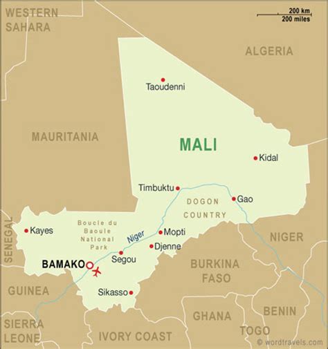 Mali Map, Mali Travel Maps from Word Travels