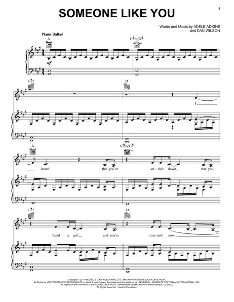 Someone Like You sheet music by Adele (Piano, Vocal & Guitar (Right ...