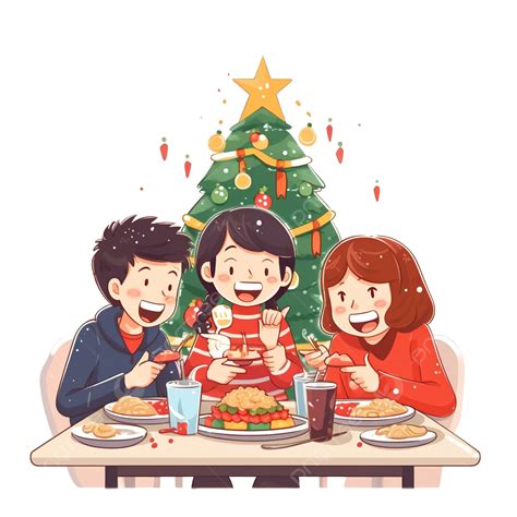 Family Group People Enjoy Lunch Together In Christmas Days Season ...