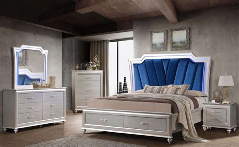 Modern Bedroom Set with Blue Headboard