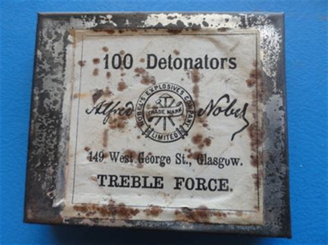 Miners Blasting Caps tin,1890's Alfred Nobel Treble Force Detonators,Paper Label -- Antique ...