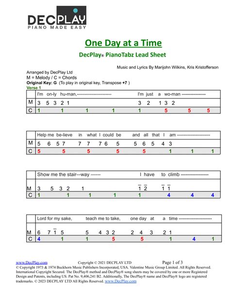 One Day At A Time by Kris Kristofferson - Easy Piano - Digital Sheet ...