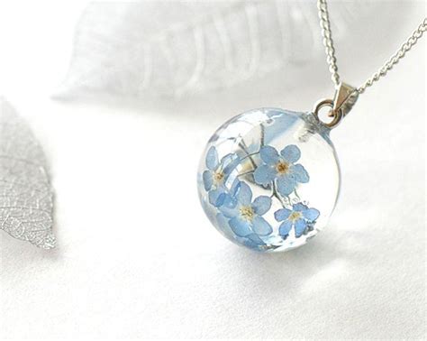 Dried Blue Flowers Necklace Real Forget Me Not Flowers Jewelry Dried ...