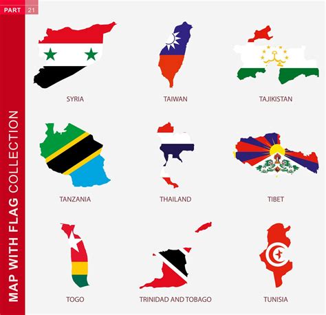 Map with flag collection, nine map contour with flag 11635118 Vector ...