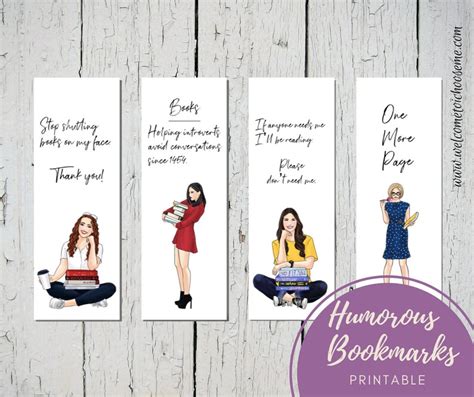 Printable Humorous Bookmarks, Set of Eight Bookmarks - Etsy