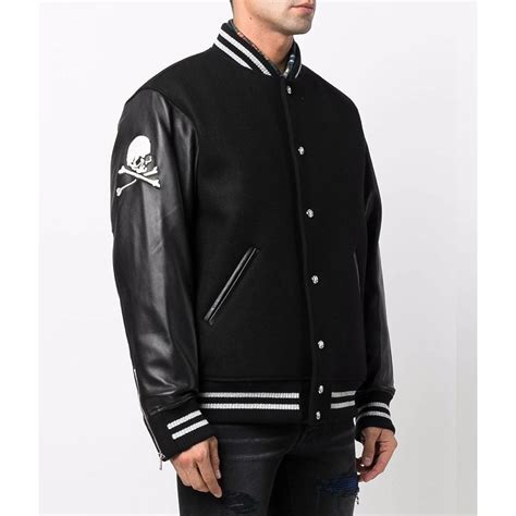 Wool/Leather Black Mastermind Japan Logo-Embroidery Varsity Jacket