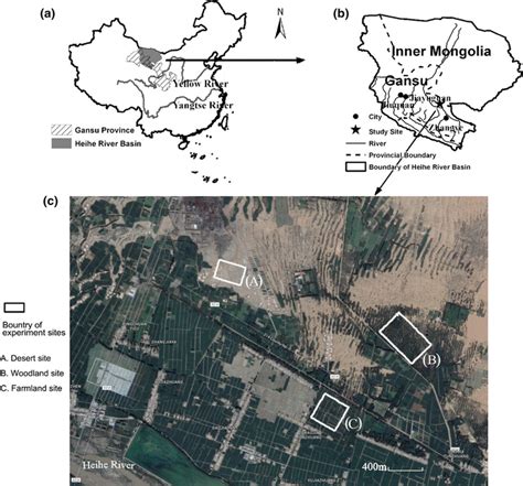 Location of the Heihe River Basin in China (a), of the study sites in ...