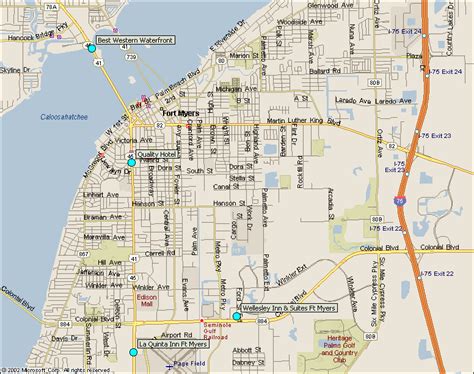 Fort Myers Downtown Florida Hotels Map from Southwest Florida Traveler