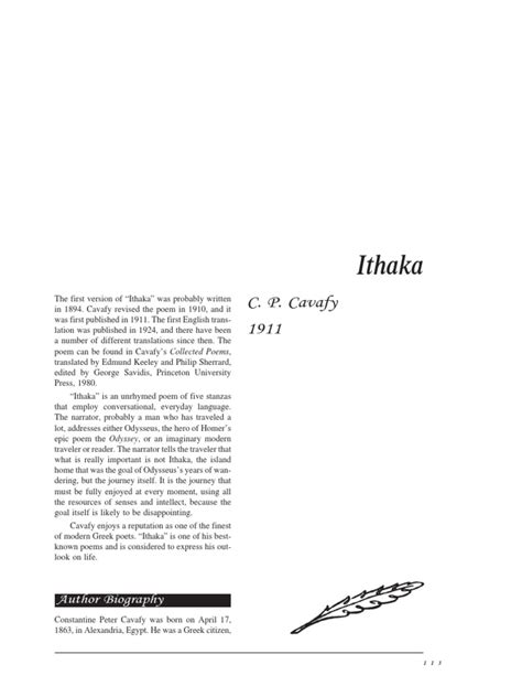 Ithaka Poetry For Students | PDF | Odyssey | Odysseus