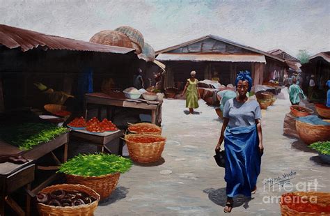 Market Scene Painting by Sony Ejiro Akpotor