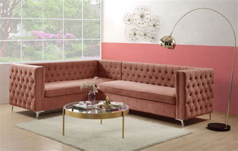 Acme | 55505 Rhett Sectional Dusty Pink Velvet Sofa | Free Delivery