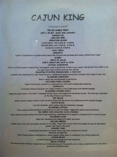 Cajun King Norman Menu, Menu for Cajun King Norman, West Norman ...