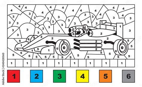 Race car. Color by number. Educational activity for children. Printable ...