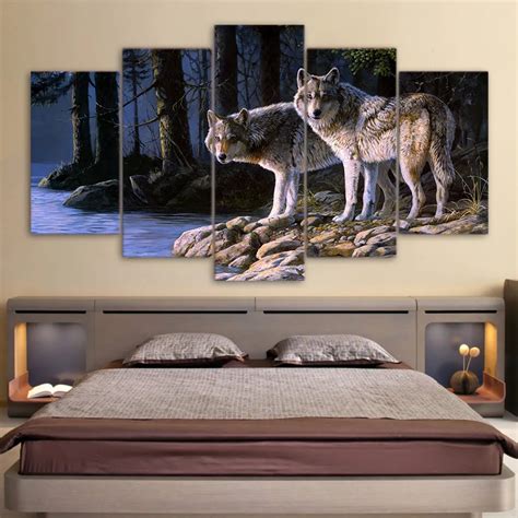 Wolf Canvas 5 piece HD Printed Wolves Modern Picture Wall Art Canvas Printing Poster for Living ...