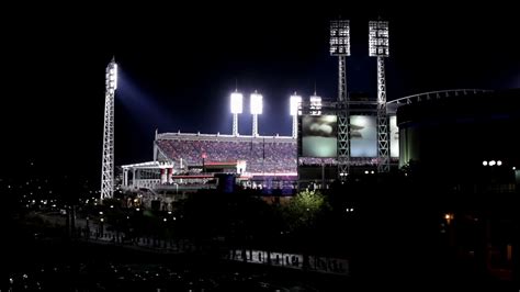 Cincinnati reds stadium at night fans cheering Stock Video Footage 00: ...