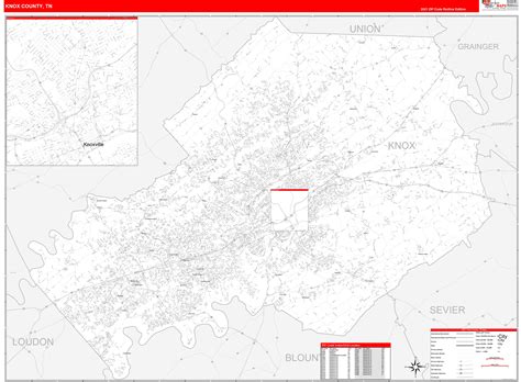 Knox County, TN Zip Code Wall Map Red Line Style by MarketMAPS - MapSales