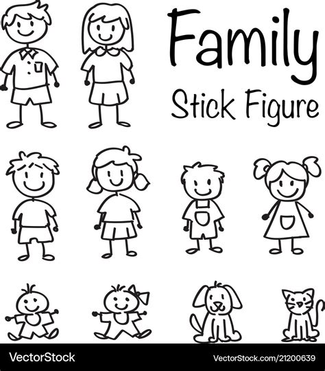 Family stick figure doodle set Royalty Free Vector Image