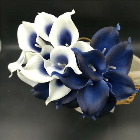 Navy Blue Calla Lilies Real Touch Flowers Silk Bridal Bouquets ...