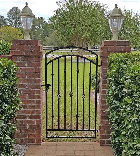 Tall Donovan Wrought Iron Gate Hung on Brick Pillars