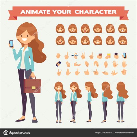 Front Side Back View Animated Character Woman Character Constructor ...