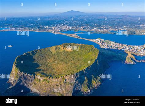 Sunrise view of Seongsan Ilchulbong known as sunrise peak at Jeju Island, Republic of Korea