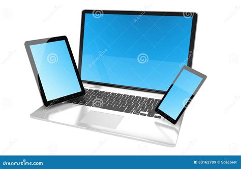 Laptop Mobile Phone and Tablet Connected To Each Other 3D Render Stock ...