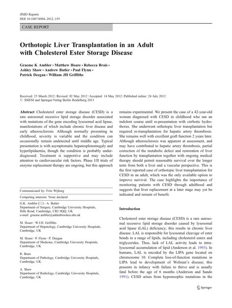 (PDF) Orthotopic Liver Transplantation in an Adult with Cholesterol ...
