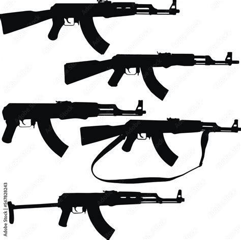 AK-47, Kalachnikov, Silhouette Set, Gun, SVG Vector Stock Vector ...